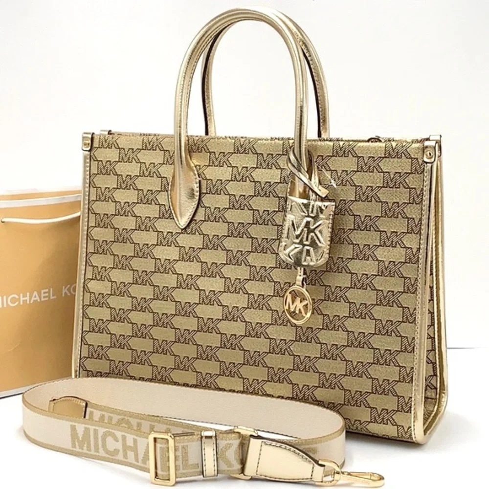 Michael Kors Medium Mirella EW Tote Bag Crossbody Shoulder Handbag PALE GOLD - Picture 2 of 16